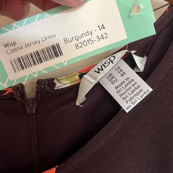 Size 14 NWT, Wisp dress. Super cute burgundy colors with flattering waist! - Picture 2 of 3